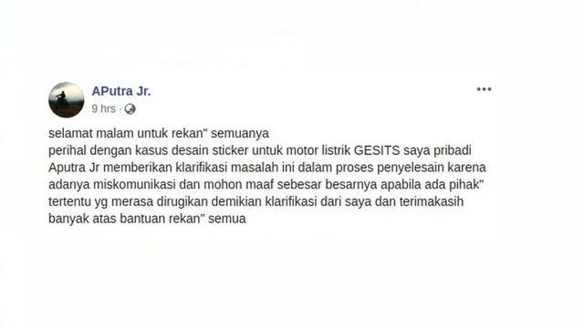 Klarifikasi Aputra Jr (Ist)