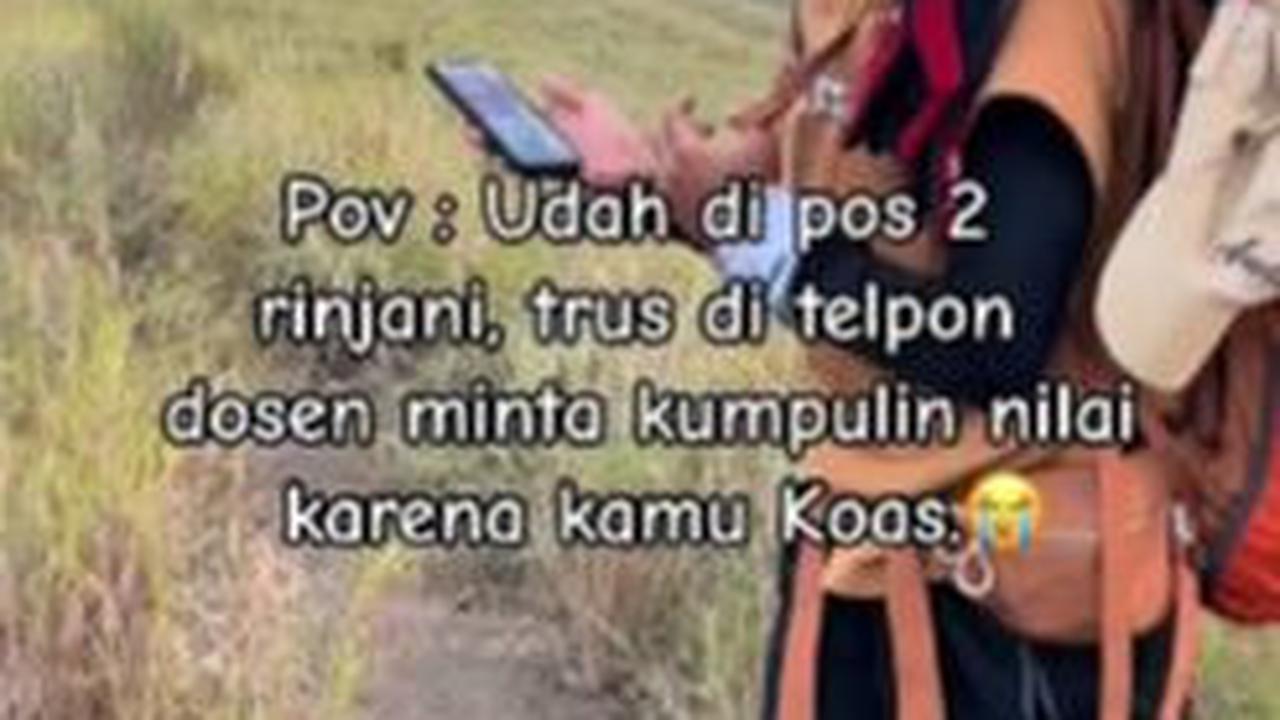 "POV: Sudah di pos 2 Rinjani, terus ditelepon dosen," demikian dikutip dari keterangan video.
