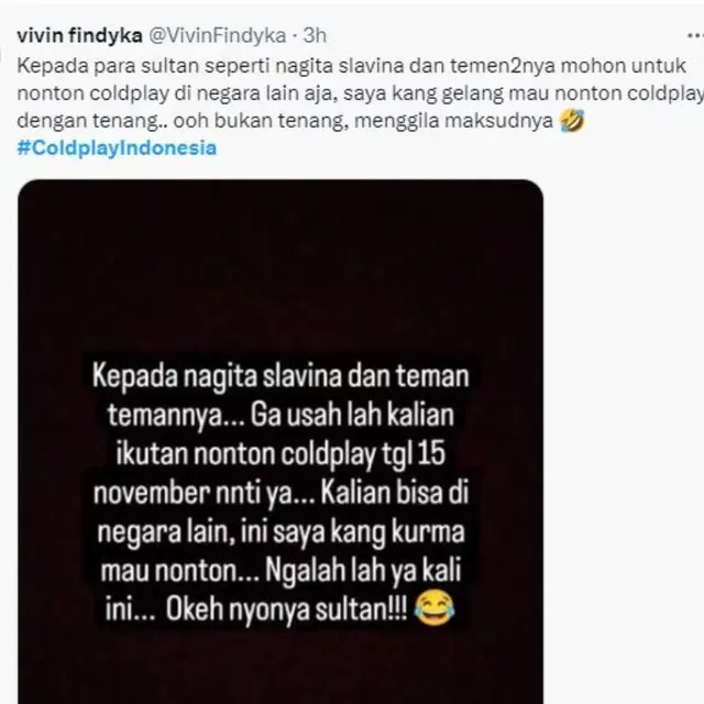 Coldplay Konser di Indonesia, Warganet Pinta Nagita Slavina dan Artis Sultan Lainnya Tak Ikut Nonton