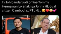 Tommy Hermawan Lo, anak pengusaha properti kelas kakap, Jerry Hermawan Lo, dikait-kaitkan sebagai sosok bos judi online berinisial T. (Tangkapan layar)