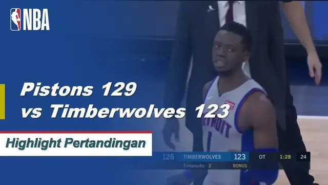 Cuplikan Hasil Pertandingan NBA : Pistons 129 vs Timberwolves 123