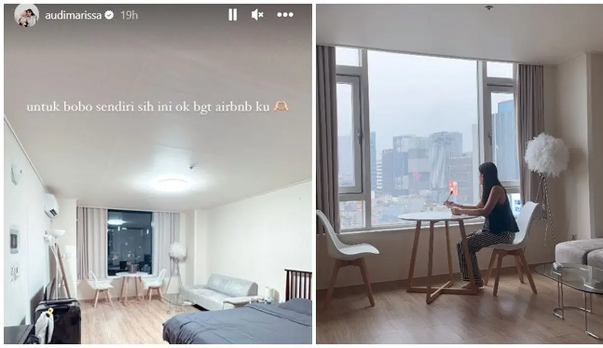 Liburan sendiri tanpa ajak suami dan anaknya, artis berusia 28 tahun ini perlihatkan kamar penginapannya yang cocok ditempati sendiri. Kamarnya menghadap langsung ke gedung pencakar langit dan perlihatkan suasana kota, tentunya jadi pemandangan asyik tersendiri ketika malam dan pagi hari. Nikmati momen liburan sendiri, Audi Marissa terlihat seperti anak ABG. (Liputan6.com/IG/@audimarissa)