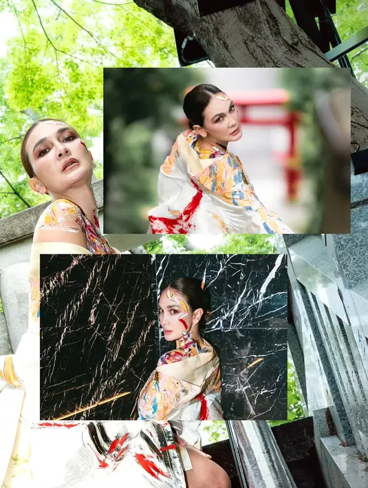 Demi jadi lukisan hidup seutuhnya, Luna Maya menata rambutnya bergaya sleek updo dengan Kanzashi. [@lunamaya]