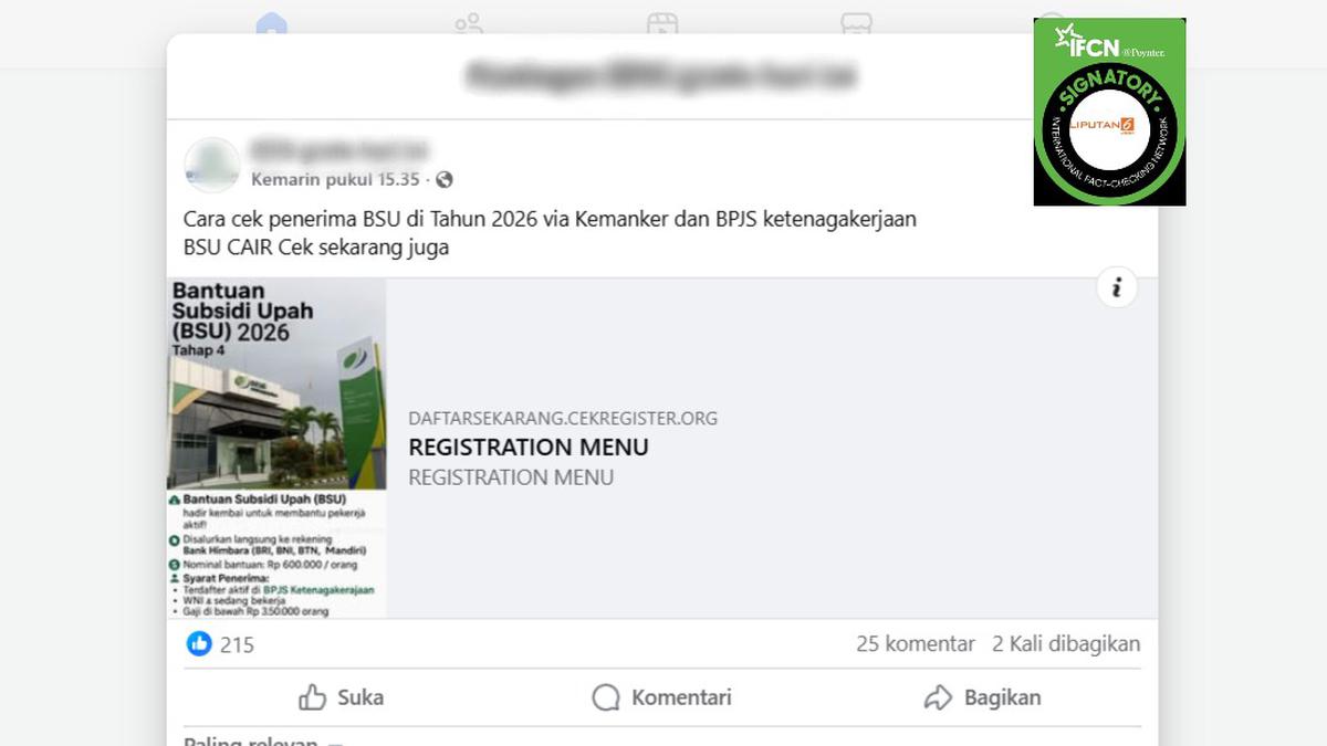 Cek Fakta: Tidak Benar Link Cek Status Penerima BSU 2026 Via Kemnaker dan BPJS Ketenagakerjaan