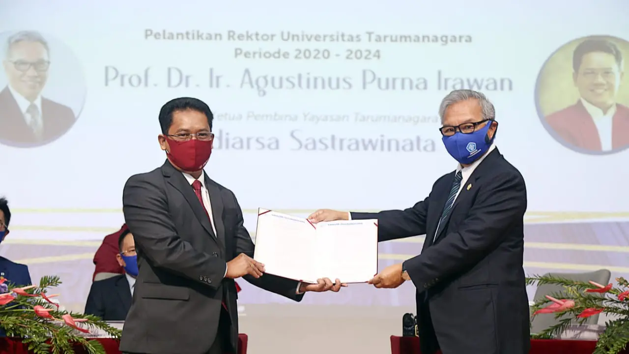 Agustinus Purna Irawan dilantik sebagai Rektor Universitas Tarumanagara (Untar) untuk periode kedua (2020-2024).