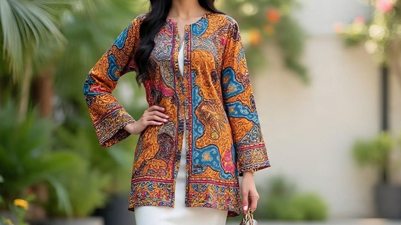 Ilustrasi Tunik Batik Setelan Rok
