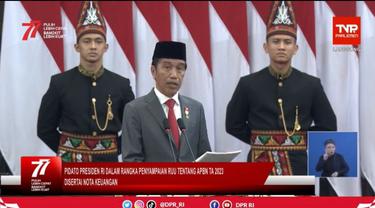 Presiden RI Joko Widodo (Jokowi) saat menyampaikan Pidato Kenegaraan di Sidang Tahunan MPR RI dan Sidang Bersama DPR-RI - DPD-RI pada Selasa (16/8/2022) (Photo credit : Youtube DPR RI)