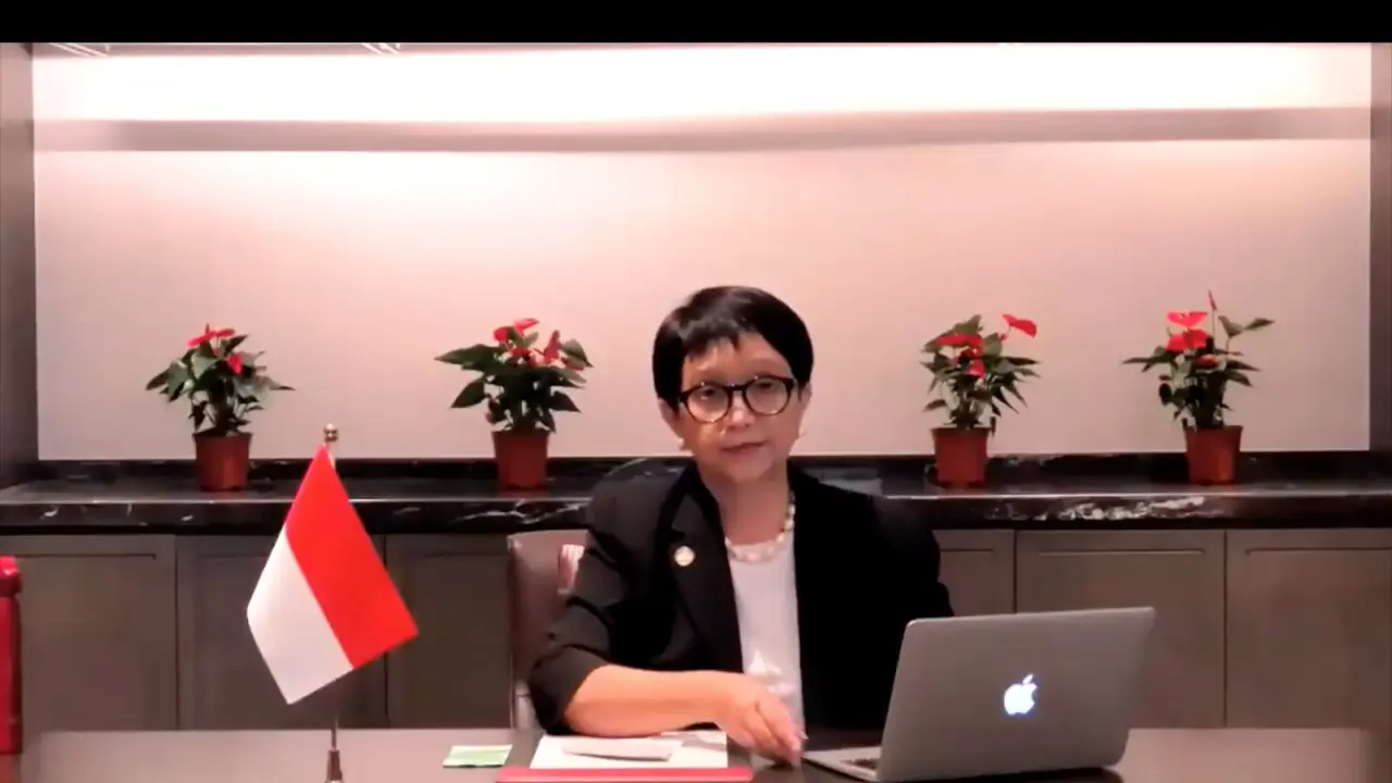 Menlu Retno Marsudi dalam virtual press briefing dengan awak media pada Senin (7/6/2021) usai pertemuan ASEAN-RRT.