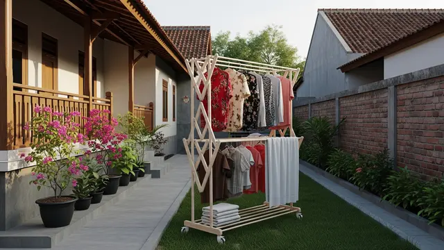 Ide Rak Jemuran Lipat untuk Belakang Rumah Sempit Model Rak Jemuran Dorong