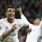 Ronaldo lari kegirangan usai cetak hattrick ke gawang Wolfsburg (Juan Medina/Reuters)