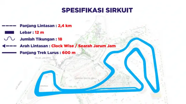Desain lintasan sirkuit Formula E di Kawasan Ancol, Jakarta. (Istimewa)