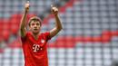 Pemain Bayern Munchen, Thomas Mueller, saat melawan Fortuna Duesseldorf pada laga Bundesliga di Allianz Arena, Sabtu (30/5/2020). Bayern Munchen menang 5-0 atas Fortuna Duesseldorf. (AP/Christof Stache)