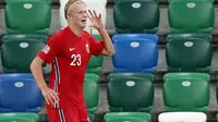 Gaya selebrasi Erling Haaland dipersembahkan untuk sang idola, Michu. Berkat dua golnya, Norwegia mengalahkan Irlandia Utara dengan skor 5-1, Selasa (8/9/2020) dini hari WIB. (Paul Faith / AFP)