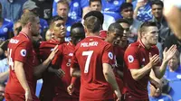 Pemain Liverpool rayakan gol Sadio Mane lawan Leicester City  (AP Photo/Rui Vieira)