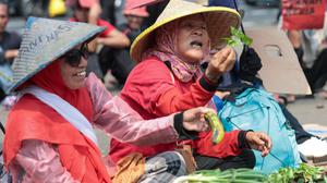Petani Bawa Hasil Kebun Gelar Aksi di Depan DPR