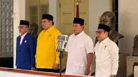 Golkar dan PAN resmi mendukung Prabowo Subianto sebagai Capres 2024. Kedua partai itu pun akan bergabung koalisi bersama Gerindra dan PKB. (Liputan6.com/Nanda Perdana Putra)