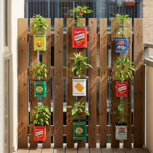 Ide Kebun Cabai di Kaleng Biskuit Bekas Gaya Rustic (AI)
