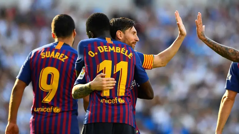 Lionel Messi dan Ousmane Dembele