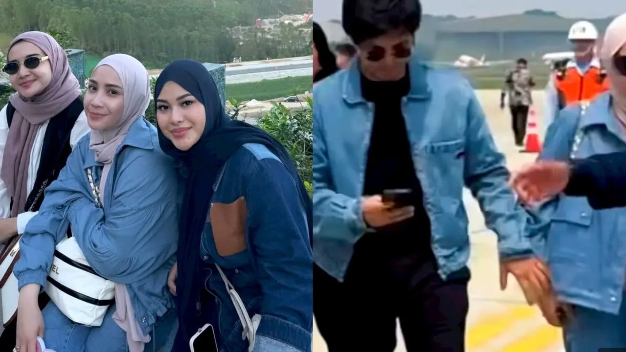 6 Gaya Kembar Denim on Denim Nagita Slavina dan Aurel Hermansyah saat ke IKN, Bikin Atta Halilintar Salah Gandeng