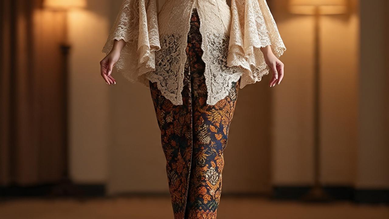 Kebaya Brokat Lengan Lonceng Belah