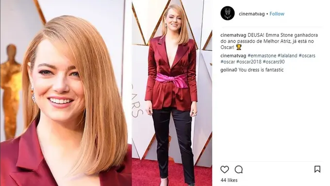 [Bintang] Tanpa Dress Mewah, Begini Gaya Maskulin Emma Stone di Oscar 2018 yang Super Simpel