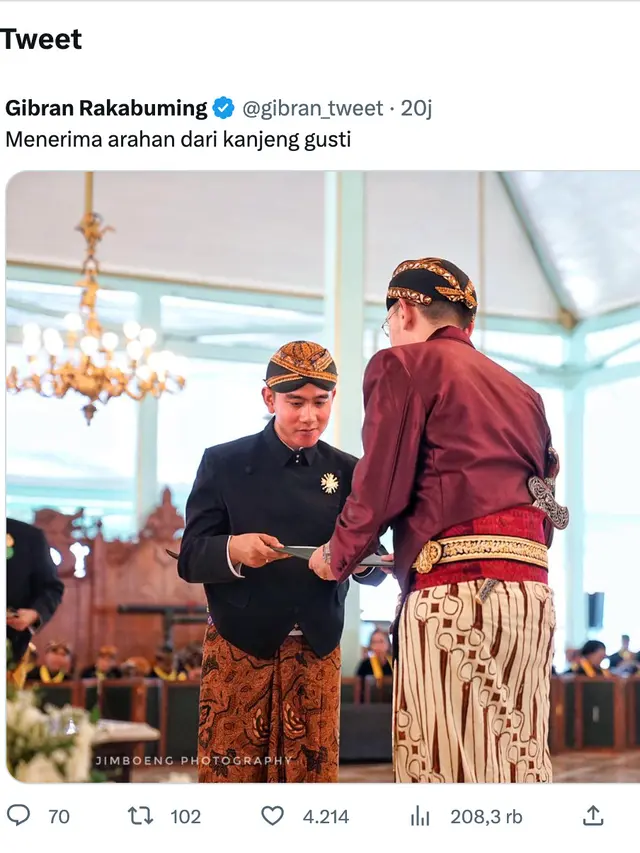 Cuitan Gibran Rakabuming. (Foto: Dok. Twitter @gibran_tweet)