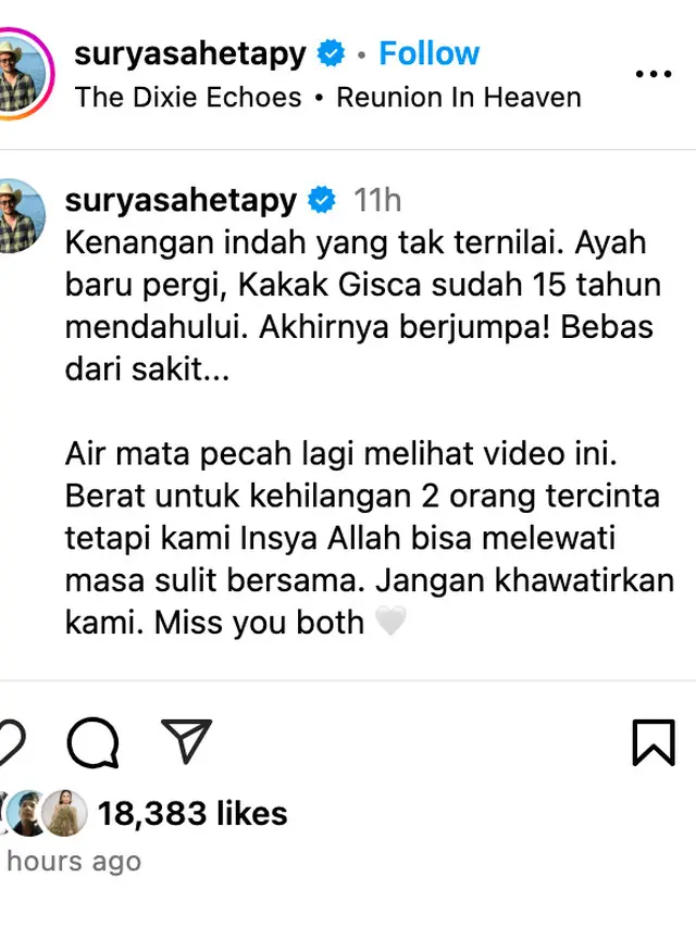 Unggahan Surya Sahetapy. (Foto: Dok. Instagram @suryasahetapy)