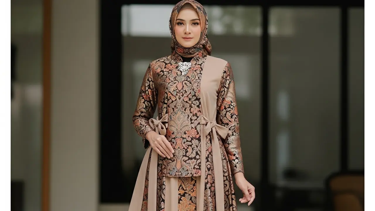Model Gamis Terbaru Brokat Kombinasi Polos yang Kekinian (Image by Gemini AI)