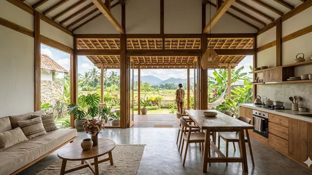 Rumah Japandi Tropis di Pedesaan Indonesia (Foto: Gemini AI)