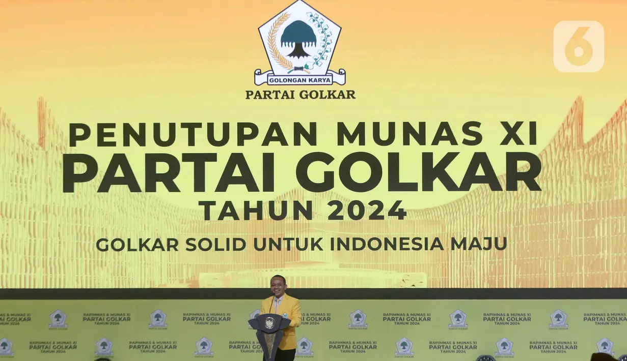Munas XI Partai Golkar ditutup dengan menyepakati secara aklamasi Bahlil Lahadalia menjadi Ketua Umum Dewan Pengurus Pusat (DPP) Partai Golkar periode 2024-2029. (Liputan6.com/Herman Zakharia)