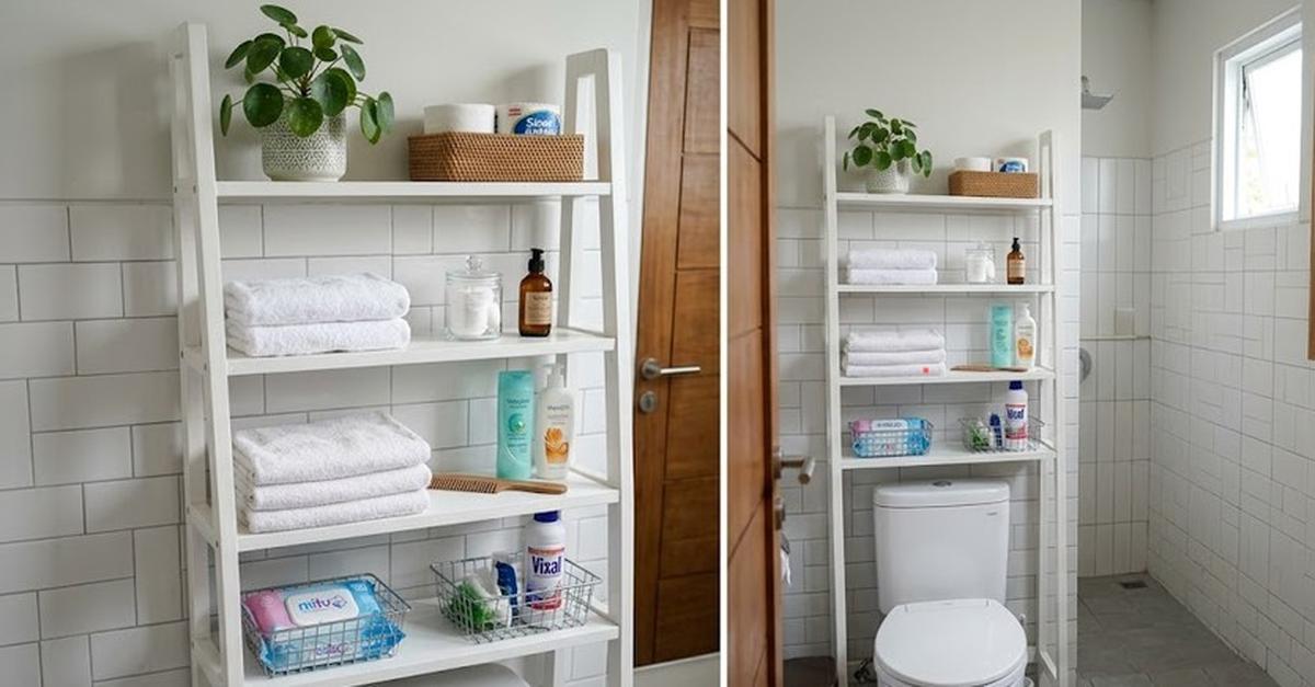 Model Rak Kamar Mandi untuk Menyimpan Banyak Barang Tanpa Terlihat Penuh (AI generated)