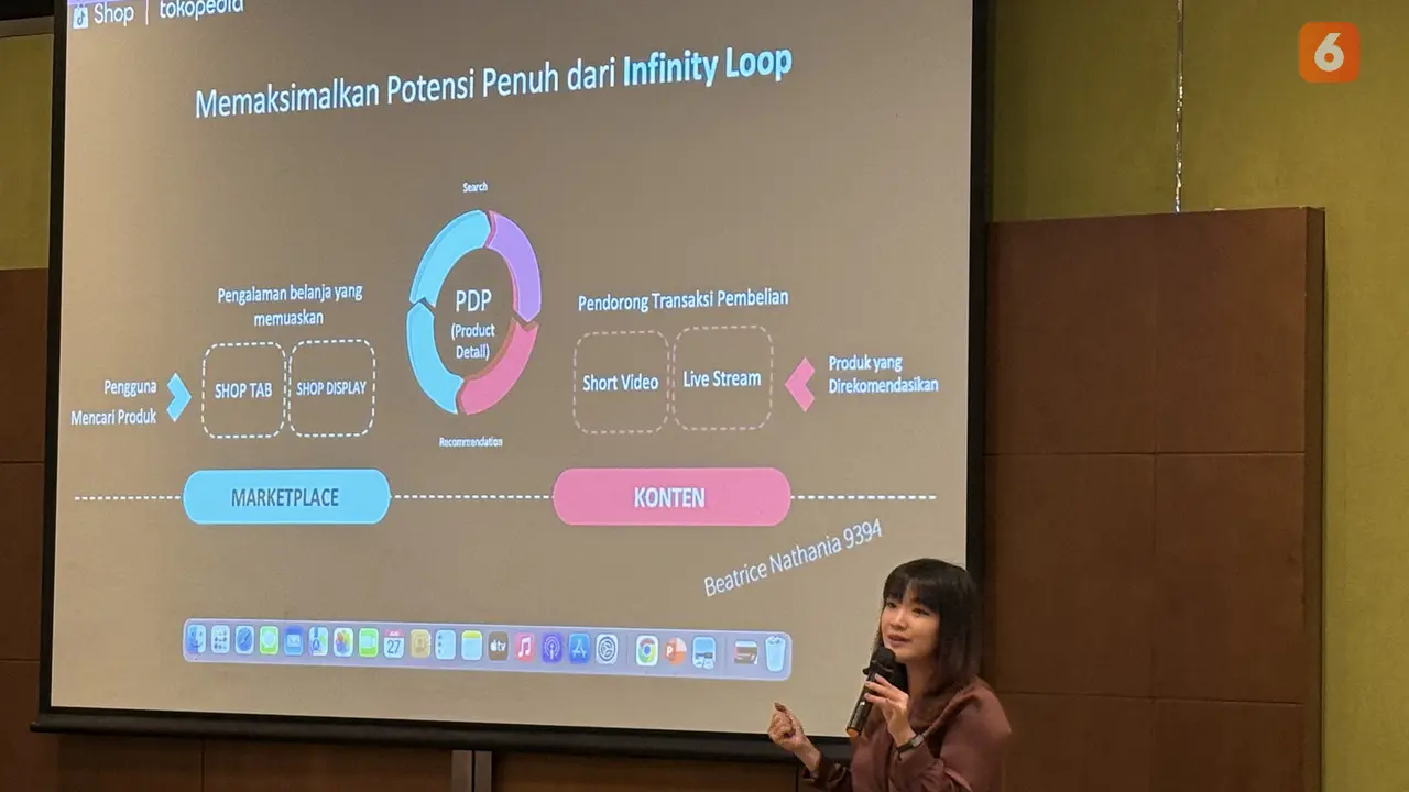 Certified Trainer TikTok Shop, Beatrice Nathania, memberikan tips kepada para afiliator saat pembukaan program Life’s Good Creator Club dari LG Electronics Indonesia di Jakarta. Liputan6.com/Iskandar
