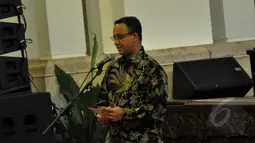 Mendikbud, Anies Bawesdan menyampaikan pidato di peringatan Hari Film Nasional di Istana Negara, Jakarta, Senin (30/3/2015). Presiden Joko Widodo menonton film nasional sebagai bentuk dukungan bagi perkembangan film nasional. (Liputan6.com/Faizal Fanani)