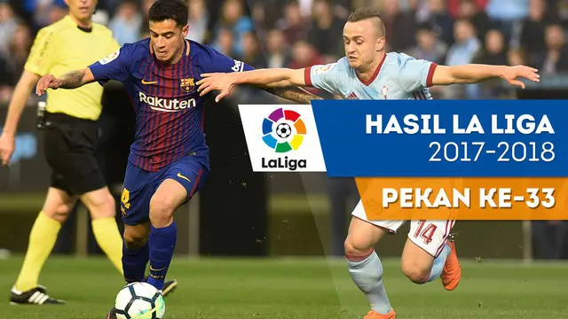 Berita video hasil La Liga 2017-2018 pekan ke-33. Barcelona ditahan Celta Vigo 2-2 di Estadio de Balaidos, Vigo.