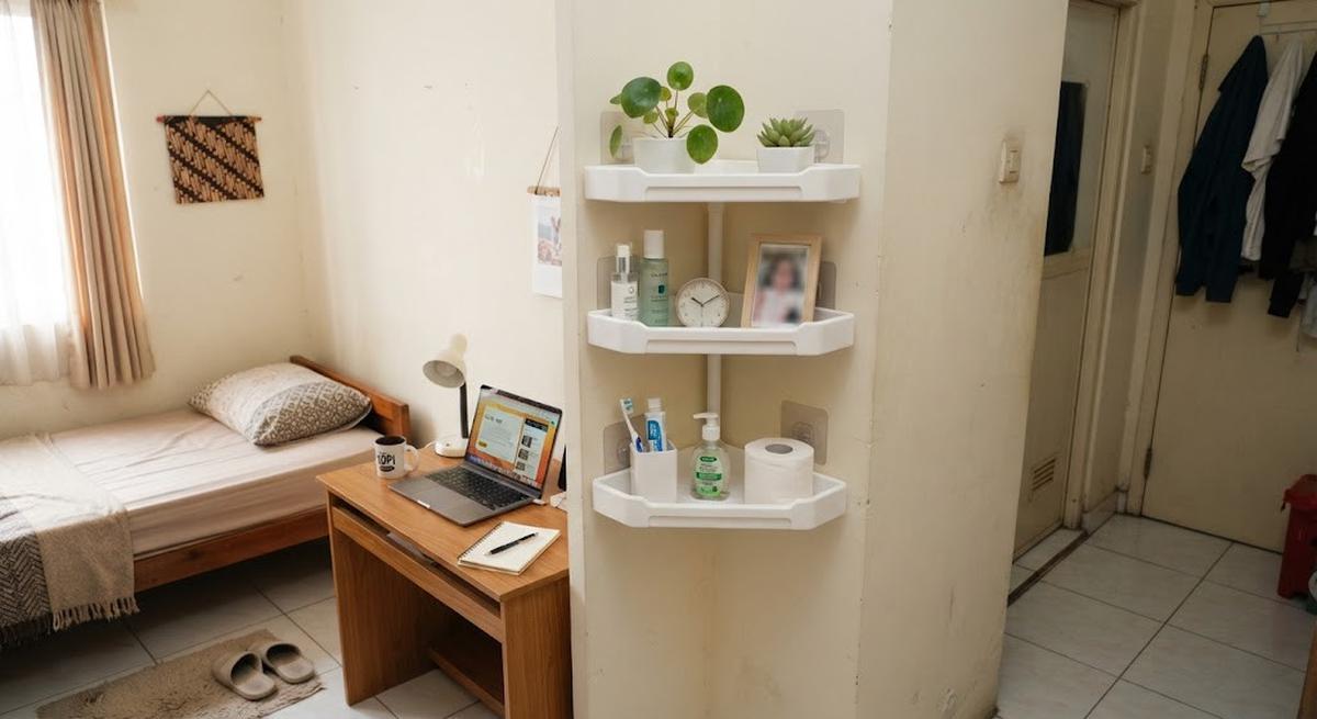 9 Ide Rak Tanpa Bor untuk Kamar Kos dan Apartemen, Praktis Tanpa Merusak Dinding