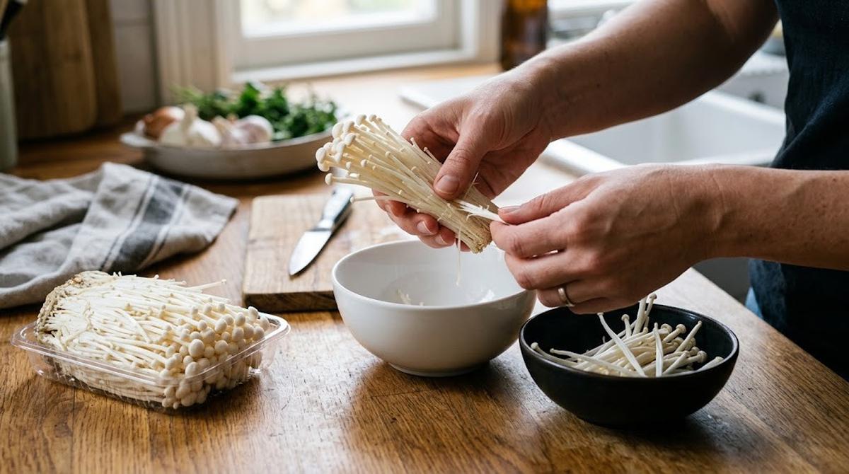 Cara Membersihkan Jamur Enoki Sebelum Dimasak/AI Generated