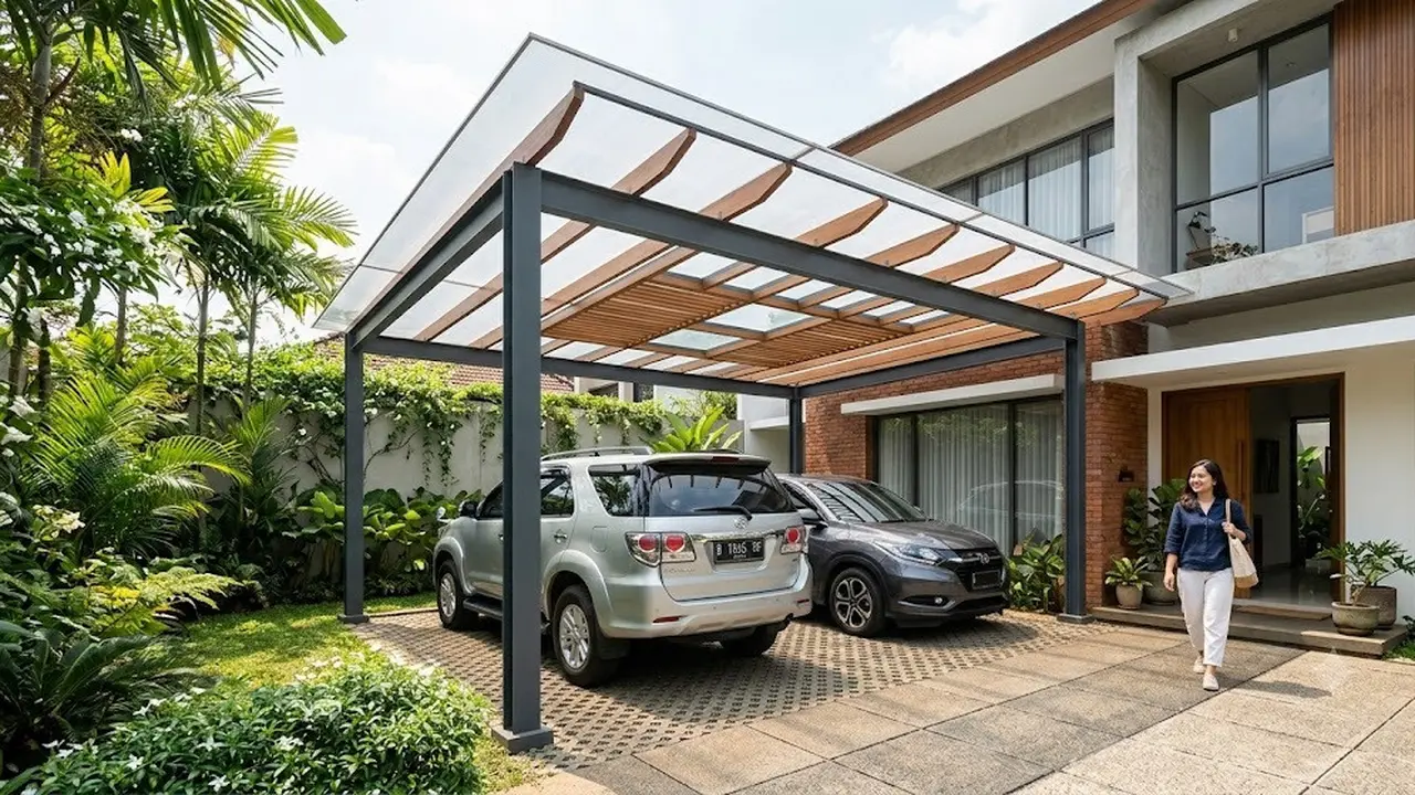 Desain Carport yang Tetap Terang Tanpa Banyak Lampu (AI Generated)
