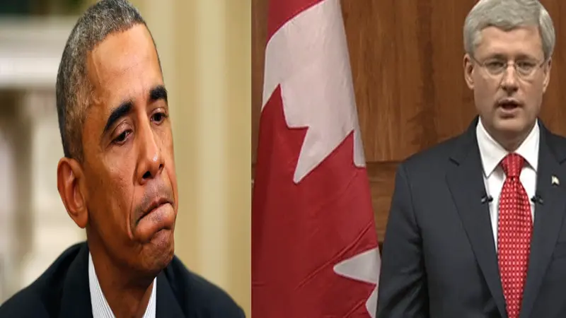 Presiden AS Barack Obama dan PM Kanada Stephen Harper.
