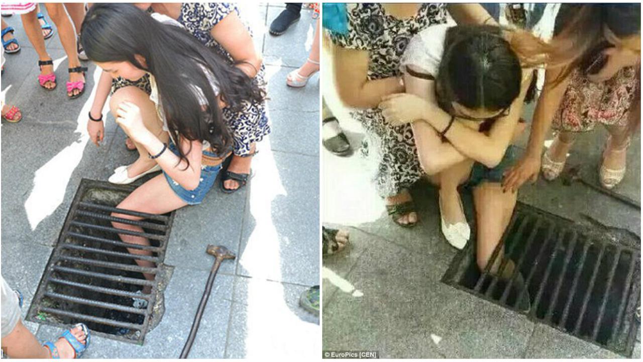 Asyik Main Ponsel, Kaki Wanita Terjebak di Gorong-gorong