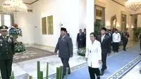 Presiden Prabowo Subianto bersama Presiden ke-5 RI Megawati Soekarnoputri dan Wapres Gibran Rakabuming Raka menghadiri upacara Hari Kelahiran Pancasila, Senin 2 Juni 2025. (Foto: Youtube Sekretariat Presiden)