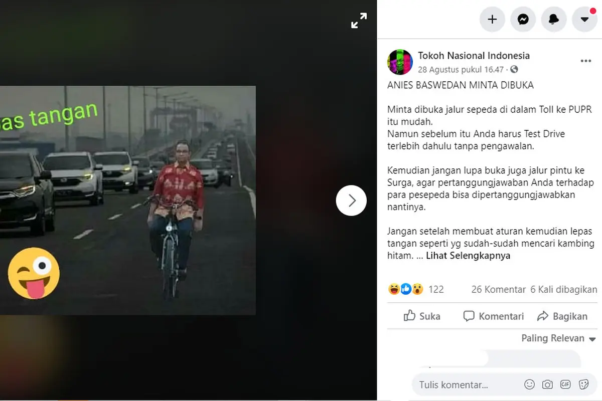 Penelusuran klaim foto Anies bersepeda lepas tangan di jalan tol