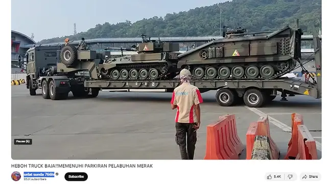 Tangkapan layar akun YouTube selat sunda 766hi klaim video kendaraan perang dikirim ke Pulau Rempang