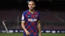 4. Martin Braithwaite - Martin Braithwaite didatangkan dari Leganes pada Februari 2020. Pemain berusia 29 tahun ini gagal menembus tim utama Barcelona dan hanya empat kali tampil sebagai pemain inti di La Liga. (AFP/Josep Lago)