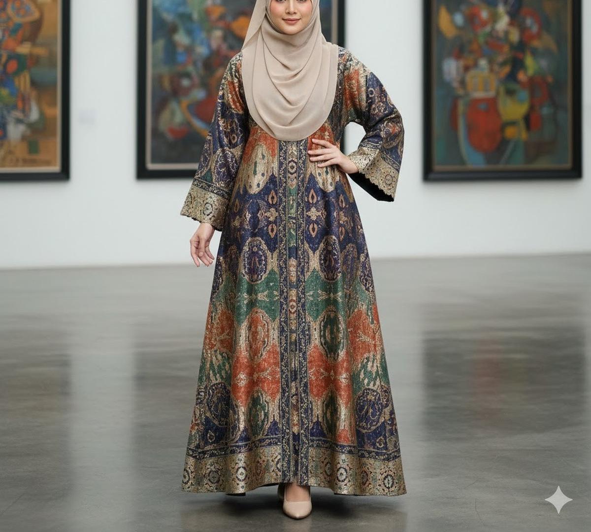 Ilustrasi Gamis Batik Brokat Kekinian