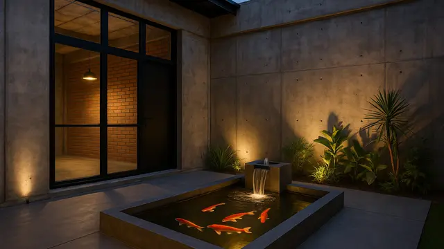 Model Rumah Sederhana dengan Kolam Ikan di Depan (Foto: ChatGPT)