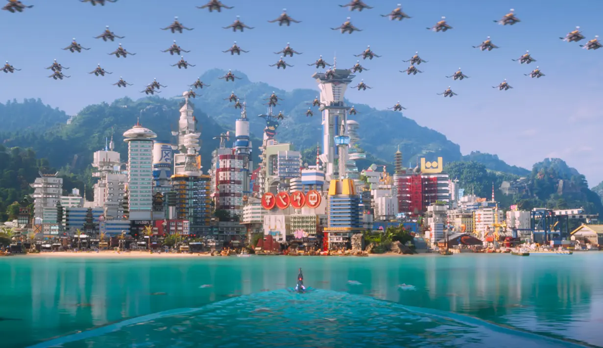 Sebuah adegan dari karakter-karakter dari film The Lego Ninjago Movie. Film Lego Ninjago adalah film komedi aksi komedi animasi animasi komputer 3D yang akan datang yang diproduksi oleh Warner Animation Group. (Warner Bros. Pictures via AP)
