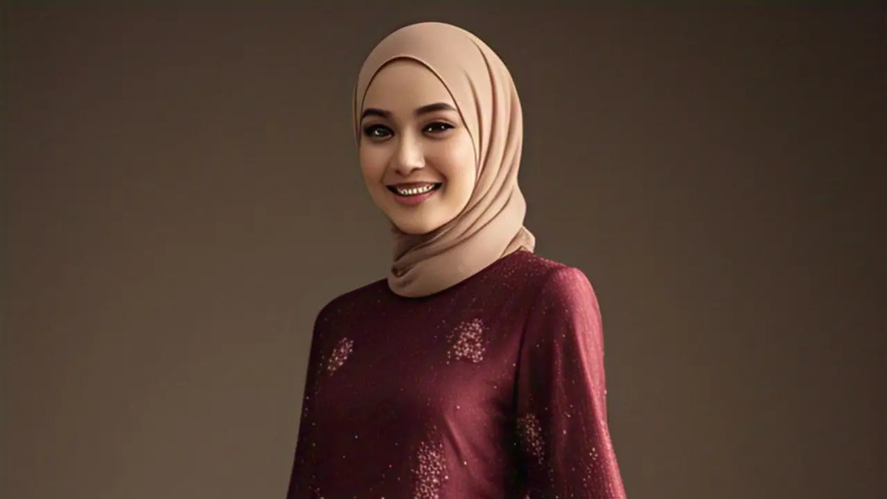 Model Gamis Brokat Burgundy Lamaran