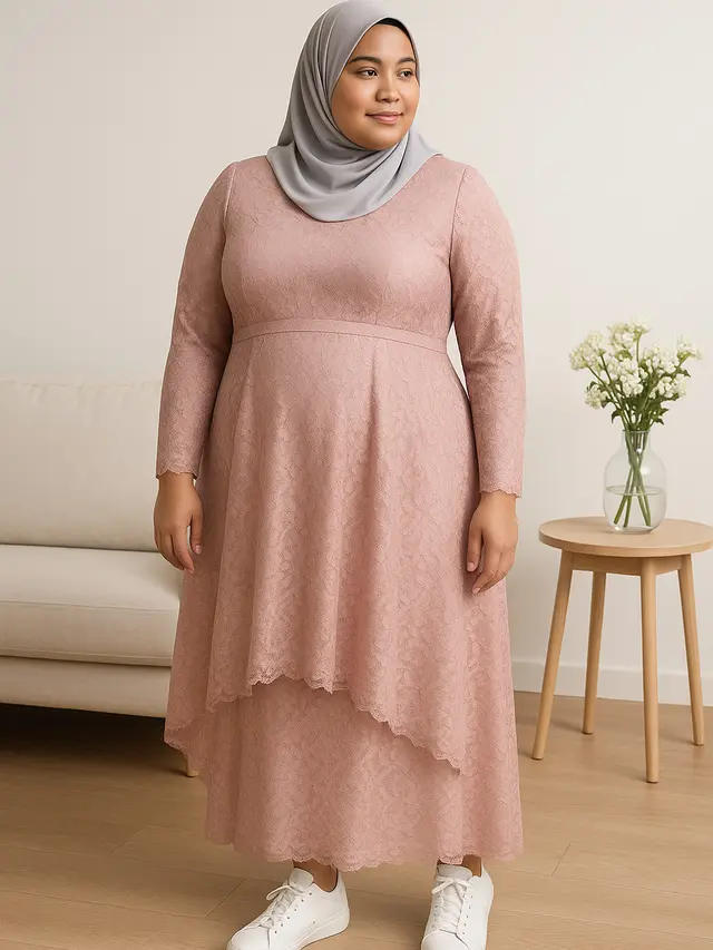 Model Dress Brokat Empire Waist untuk Orang Plus Size(via ChatGPT)