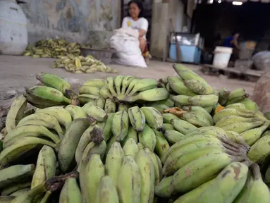 Pekerja mengupas kulit pisang untuk dijadikan keripik di Desa Cogreg, Parung Bogor, Jawa Barat, Kamis (3/9/2020). Keripik Pisang tersebut akan dikirim ke pasar dengan harga Rp 35 ribu untuk menambah pilihan oleh-oleh dari Kota Hujan. (merdeka.com/Dwi Narwoko)