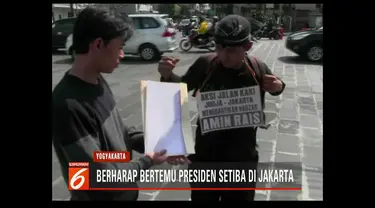 Seorang pemuda asal Blora, Jawa Tengah, gantikan nazar Amien Rais jalan kaki dari Yogyakarta ke Jakarta bila Jokowi terpilih kembali sebagai presiden.